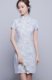 Blue Short Floral Qipao / Cheongsam Dress