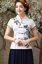 Embroidered Mandarin Collar Qipao / Tang Blouse