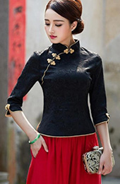 Mandarin Collar Qipao / Tang Top with Half Sleeves