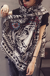 Tiger Printed Long Wrap Scarf