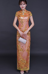 Epic Night Pink Sequined Qipao / Cheongsam Wedding Dress with Split