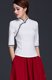 Half Sleeve Mandarin Collar Qipao / Tang Top in Linen