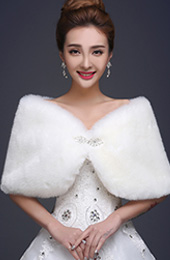 Faux Fur Wrap Shawls for Wedding with Brooch