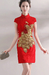 Bright Red Phoenix Qipao / Cheongsam Wedding Dress