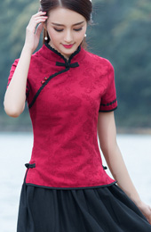 Rose Red Linen Qipao / Cheongsam Top