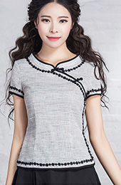 Gray Qipao / Cheongsam Top with Lace Trim