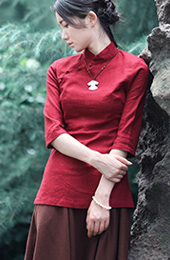 Linen Mandarin Collar Qipao / Cheongsam Shirt