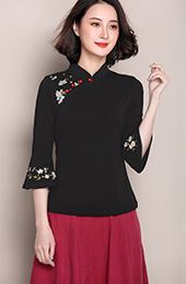 Embroidered Qipao / Cheongsam Top with Frill Sleeve