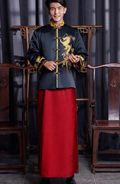 Dragon Embroidered Men's Wedding Tang Suit, Jacket & Skirt