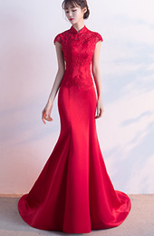 Lace Bodice Qipao / Cheongsam Formal Dress with Mermaid Train