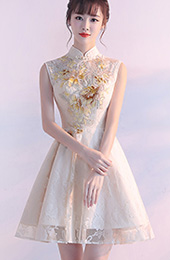 Fit & Flare Embroidered Bridesmaids Qipao / Cheongsam Dress