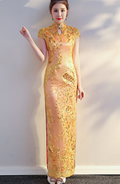 Pink Sequined Long Qipao / Cheongsam Evening Dress