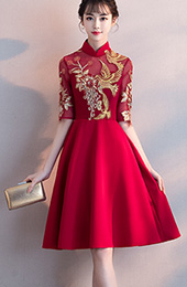 Fit & Flare Embroidered Qipao / Cheongsam Cocktail Dress