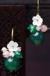 Green Agate Dangle Earrings, Clip On Non Pierced Earrings