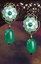 Green Jade Dangle Earrings, Chinese Drop Earrings