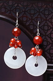 White Jade Dangle Earrings, Non Pierced Drop Earrings