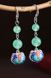 Green Jade Dangle Earrings, Non Pierced Drop Earrings