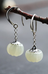 White Jade Earrings, Silver Dangle Drop Earrings