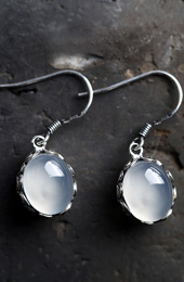 White Chalcedony Earrings, Silver Drop Dangle Earrings