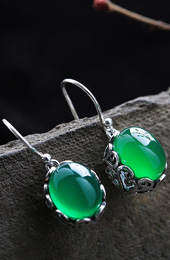 Green Agate Waterdrop Earrings, Silver Dangle Earrings