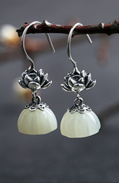 White Jade Drop Earrings, Silver Dangle Earrings