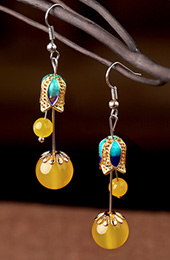 Yellow Agate Dangle Earring, Cloisonne Drop Earrings