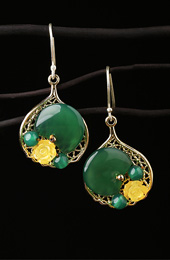 Green Agate Drop Earrings, Non Pierced Ceromel Dangle Earrings