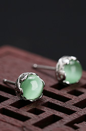 Prehnite Green Stud Earring Silver Jewelry