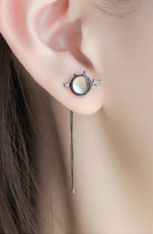 Silver Thread Chain Pearl Stud Earring