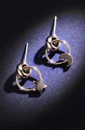 Gold Hoop Earrings, Moon Star Drop Earring