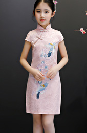 Pink Embroidered Kids Girl's Cheongsam / Qipao Dress