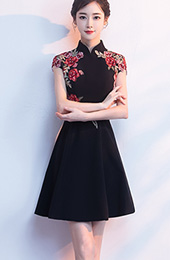 Black A-Line Embroidered Qipao / Cheongsam Evening Dress