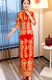 Clearance Summer Wedding Qun Kwa with Golden Sequined Phoenix