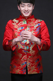 Traditional Chinese Men's Wedding Jacket with Multicolor Dragon