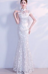 White Lace Fishtail Qipao / Cheongsam Wedding Dress