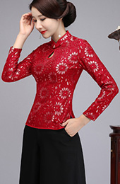 Floral Lace Qipao / Cheongsam Blouse Top with Long Sleeves
