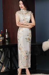 Embroidered Floral Long Qipao / Cheongsam Prom Dress