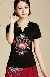 Black Floral Embroidered T-Shirt