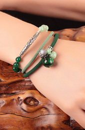 Green Agate Silver String Bracelets, Handmade Bracelet