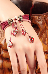 Red Cloisonné Bracelets, Handmade String Bracelet