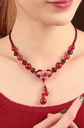 Red Colored Glaze Beads Handmade String Necklaces