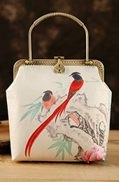 White Printing Chain Strap Top Handle Clutch Bag