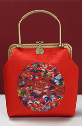 Red Floral Chain Strap Top Handle Clutch Bag