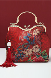 Red Phoenix Printing Chain Strap Top Handle Clutch Bag