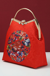 Red Floral Chain Top Handle Clutch Bag