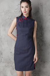 Custom Tailored Navy Blue Modern Qipao / Cheongsam Dress
