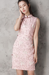 Custom Tailored Pink Floral Modern Qipao / Cheongsam Dress