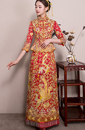 Beaded Wedding Qun Kwa with Dragon & Phoenix Embroidery