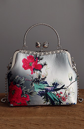 Floral Printing Chain Top Handle Clutch Bag