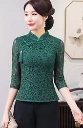 Green Lace Qipao / Cheongsam Blouse Top